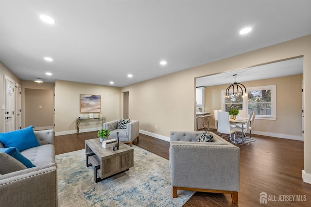 344 W Point Ave W, Franklin Twsp, NJ 08873 - living room featuring baseboards, recessed lighting, and wood finished floors