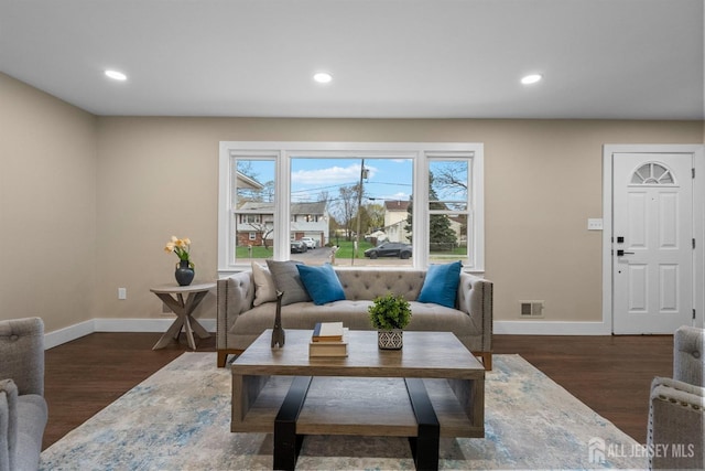 344 W Point Ave W, Franklin Twsp, NJ 08873 - living area with baseboards, visible vents, and dark wood-style floors