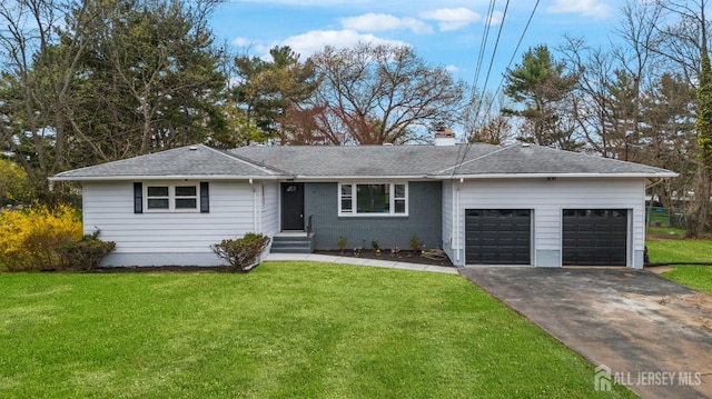 344 W Point Ave W, Franklin Twsp, NJ 08873 - single story home featuring an attached garage, aphalt driveway, a chimney, and a front yard