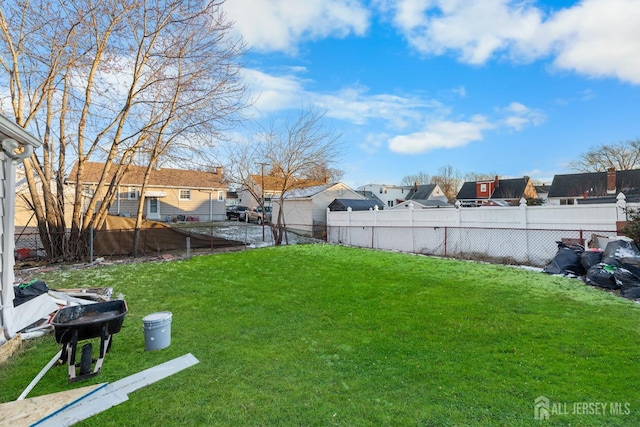 view of yard with a residential view and a fenced backyard