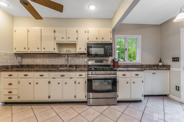 14 Bonnie Brook Ter, Middlesex, NJ 08846 - kitchen featuring black microwave, gas stove, a sink, tasteful backsplash, and ceiling fan