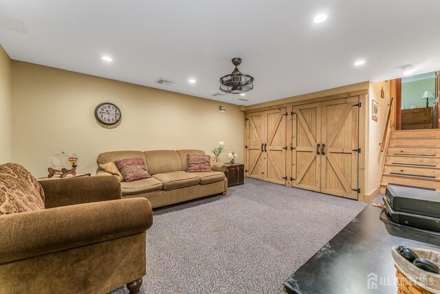14 Bonnie Brook Ter, Middlesex, NJ 08846 - carpeted living room with recessed lighting and stairs