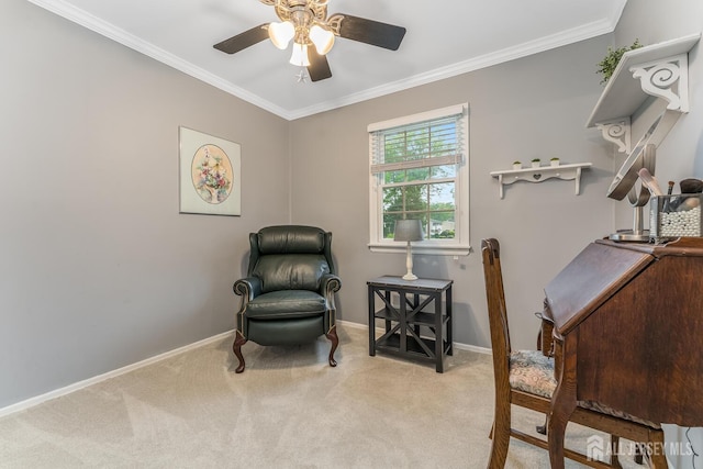 14 Bonnie Brook Ter, Middlesex, NJ 08846 - sitting room featuring carpet flooring, a ceiling fan, baseboards, and ornamental molding