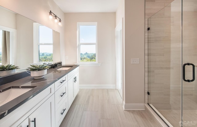 bathroom with vanity and walk in shower