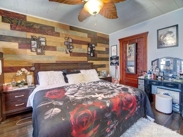 381 Keene St, Perth Amboy, NJ 08861 - bedroom featuring ornamental molding, wood finished floors, and ceiling fan