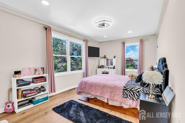 24 Bentley Rd, Monroe, NJ 08831 - bedroom featuring multiple windows, ornamental molding, wood finished floors, baseboards, and recessed lighting