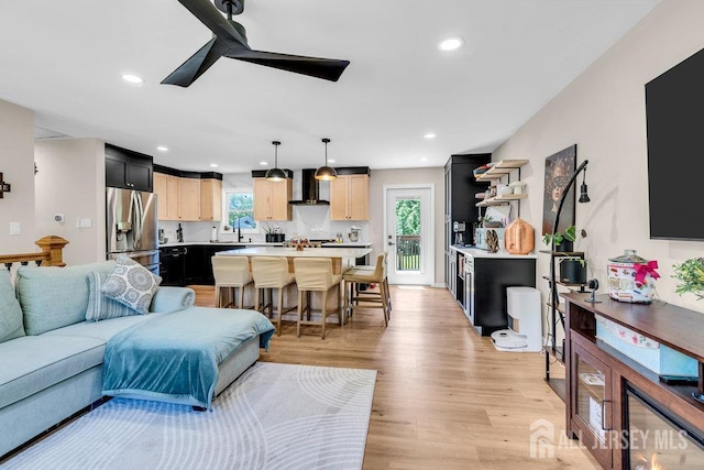 24 Bentley Rd, Monroe, NJ 08831 - living room with plenty of natural light, light wood-style flooring, recessed lighting, and ceiling fan