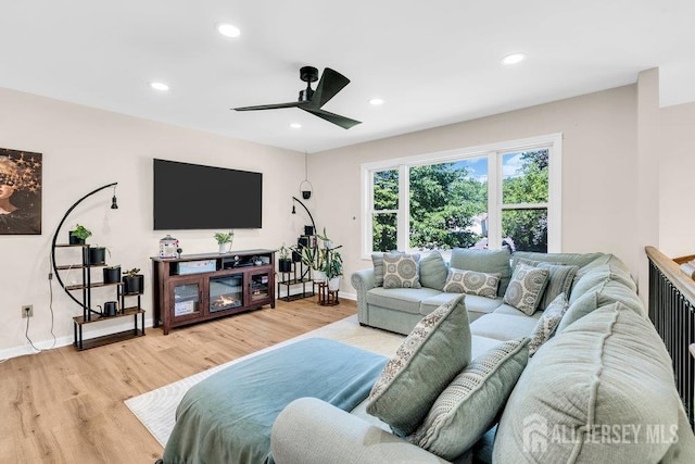 24 Bentley Rd, Monroe, NJ 08831 - living room featuring a ceiling fan, wood finished floors, recessed lighting, and baseboards
