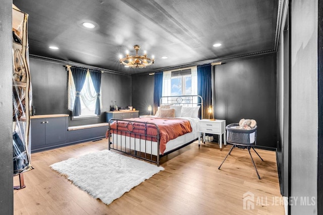 24 Bentley Rd, Monroe, NJ 08831 - bedroom featuring recessed lighting, wood finished floors, a chandelier, and ornamental molding