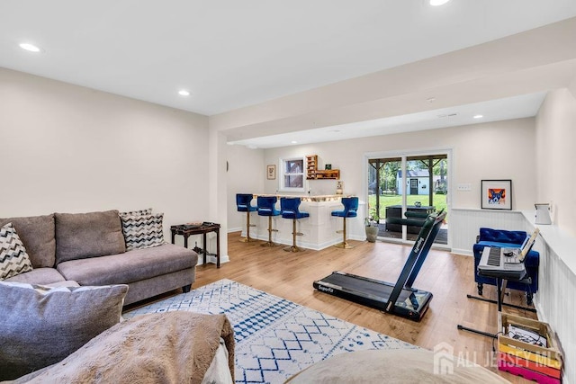 24 Bentley Rd, Monroe, NJ 08831 - living room with recessed lighting, wood finished floors, and wainscoting