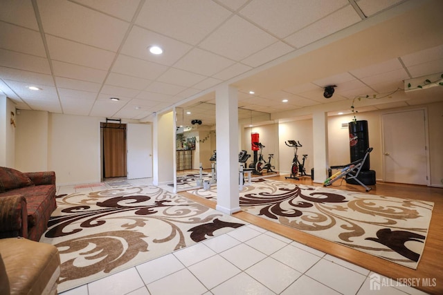 19 Crescent Rd, Old Bridge, NJ 08857 - finished basement featuring a paneled ceiling, recessed lighting, baseboards, and tile patterned floors