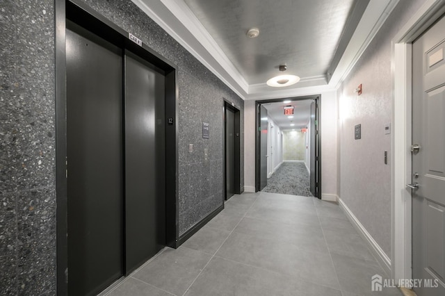1 Spring St Unit 1206, New Brunswick, NJ 08901 - hallway featuring elevator, ornamental molding, and light tile patterned flooring