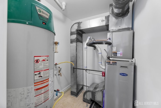 55 Dahlia Ct, Piscataway, NJ 08854 - utility room featuring gas water heater and heating unit