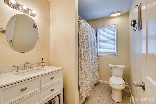 bathroom featuring tile patterned floors, toilet, and vanity