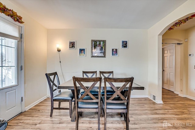 dining room with light hardwood / wood-style flooring