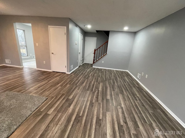 unfurnished living room featuring dark hardwood / wood-style flooring