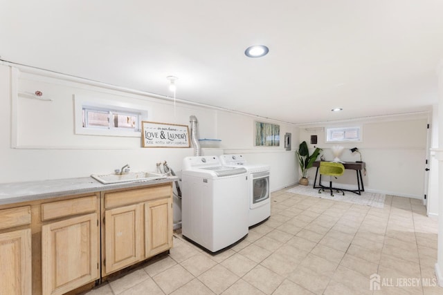 334 Hillcrest Ave, Plainfield, NJ 07062 - laundry area with washer and dryer, cabinet space, and recessed lighting