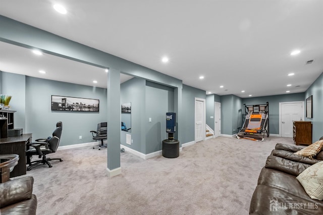 20 Mccormick Ave, Old Bridge, NJ 08857 - living room featuring an office area, carpet floors, recessed lighting, and baseboards