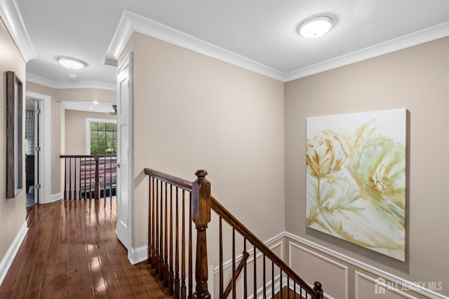 20 Mccormick Ave, Old Bridge, NJ 08857 - corridor featuring an upstairs landing, dark wood-style flooring, ornamental molding, and baseboards