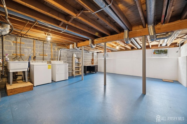 210 N 2nd Ave, Highland Park, NJ 08904 - below grade area featuring washer and dryer, tile patterned floors, and a sink