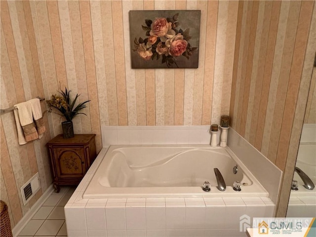 1 Silcox Pl, Franklin, NJ 08873 - full bathroom with wallpapered walls, a bath, and tile patterned flooring