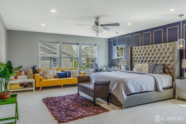 58 Begonia Ln, Monroe, NJ 08831 - bedroom featuring carpet flooring, recessed lighting, and a ceiling fan