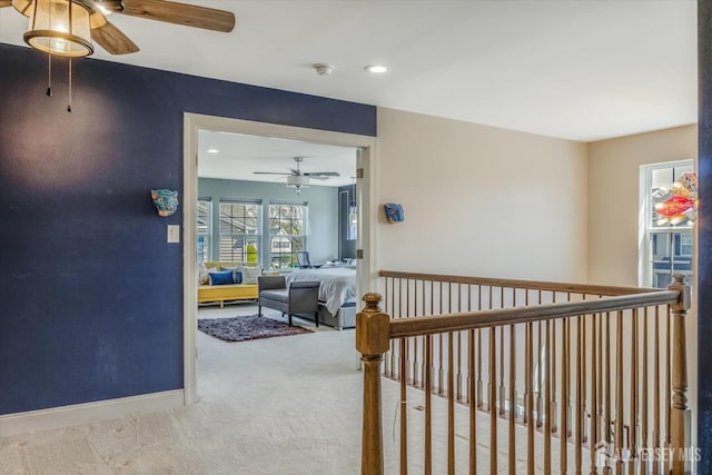 58 Begonia Ln, Monroe, NJ 08831 - corridor featuring carpet floors, baseboards, recessed lighting, and an upstairs landing