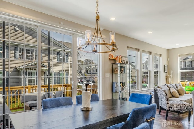 58 Begonia Ln, Monroe, NJ 08831 - dining room with a chandelier, wood finished floors, and recessed lighting