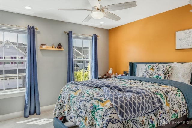 58 Begonia Ln, Monroe, NJ 08831 - bedroom featuring carpet floors, multiple windows, baseboards, a ceiling fan, and recessed lighting