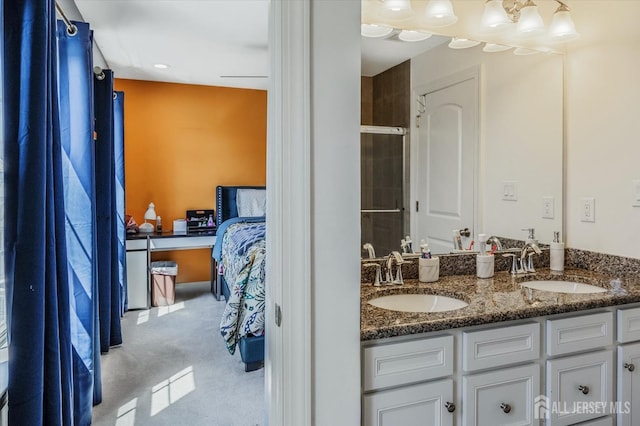 58 Begonia Ln, Monroe, NJ 08831 - ensuite bathroom with double vanity and a shower with shower door