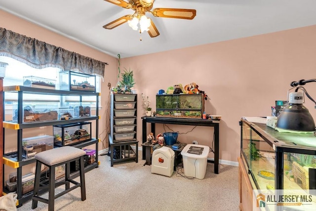 interior space with a ceiling fan