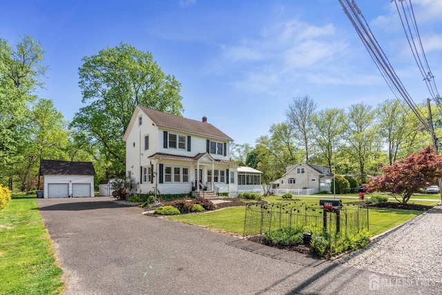 229 Greenbrook Rd, Green Brook, NJ 08812 - view of front facade with an outdoor structure, a chimney, and a detached garage