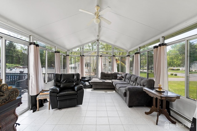 229 Greenbrook Rd, Green Brook, NJ 08812 - sunroom / solarium with tile patterned flooring, vaulted ceiling, a baseboard heating unit, and a wall of windows