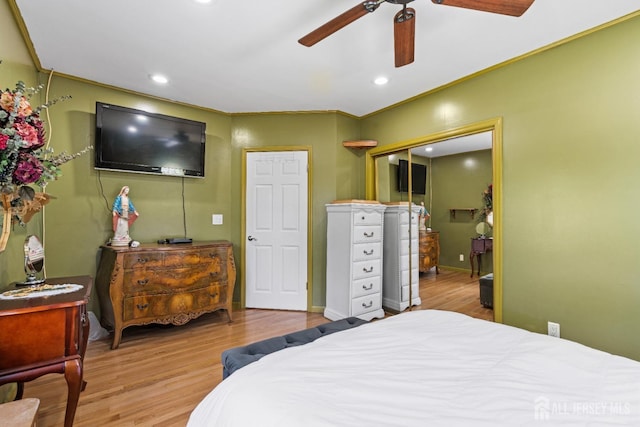 229 Greenbrook Rd, Green Brook, NJ 08812 - bedroom featuring wood finished floors, recessed lighting, ceiling fan, and a closet