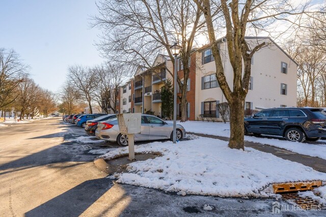 view of snow covered building