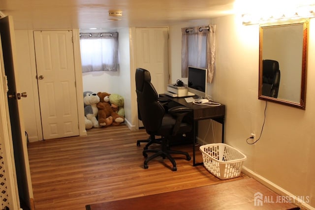 home office featuring wood-type flooring