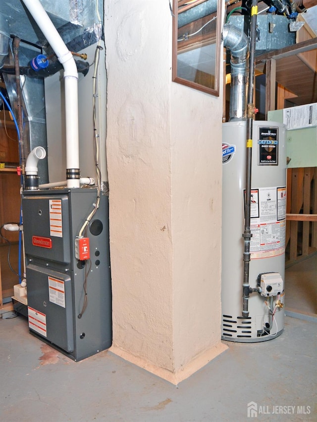 utilities featuring water heater and heating unit