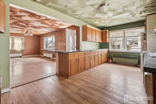 399 Highland St, South Amboy, NJ 08879 - kitchen featuring radiator, a peninsula, and light wood-style floors