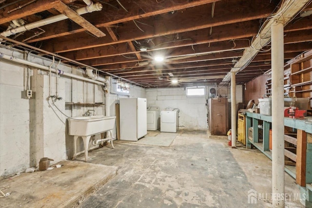 399 Highland St, South Amboy, NJ 08879 - basement featuring washing machine and dryer and a sink