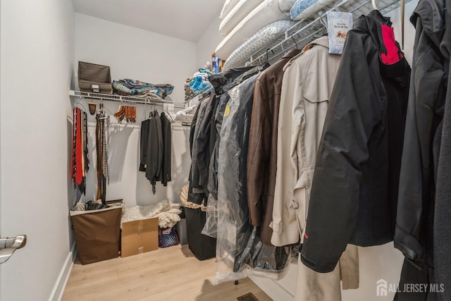 spacious closet with hardwood / wood-style flooring