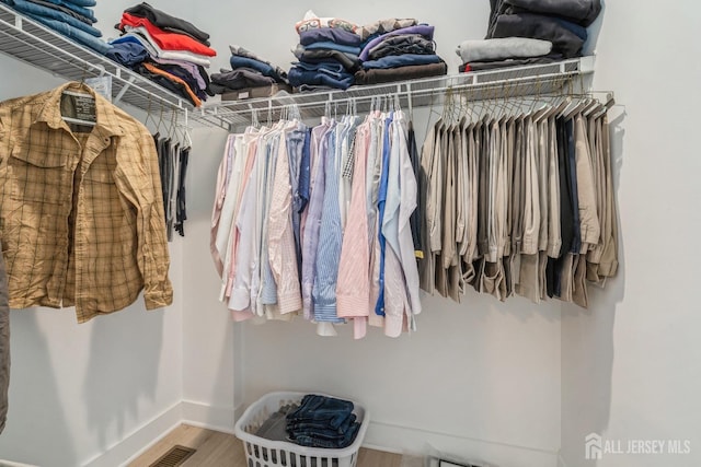 walk in closet with hardwood / wood-style flooring