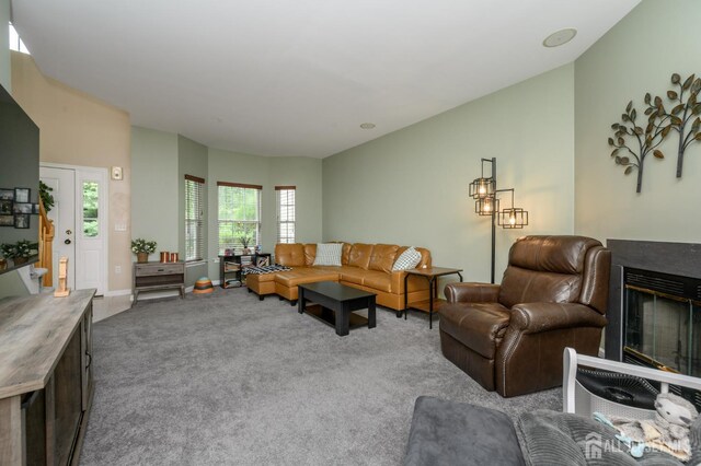 274 Pinelli Dr, Piscataway, NJ 08854 - carpeted living area featuring lofted ceiling