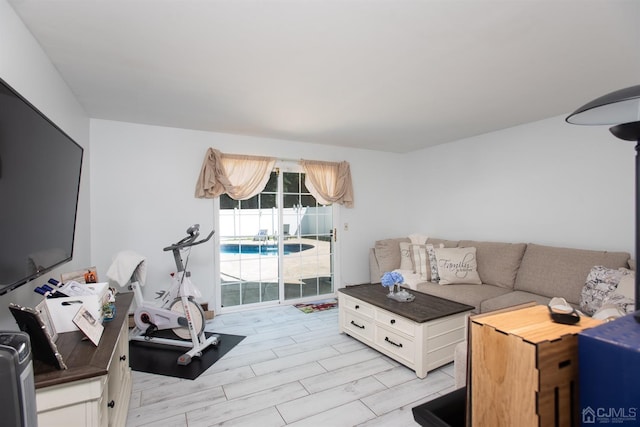 living room with light wood-type flooring