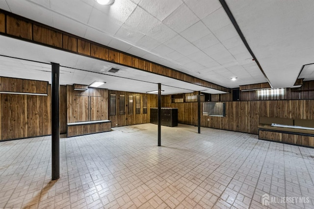 85 Hidden Lake Dr, North Brunswick, NJ 08902 - finished below grade area with brick patterned flooring and wood walls