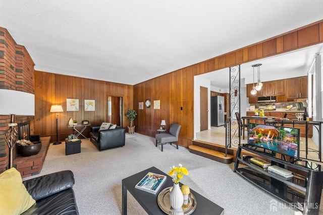 85 Hidden Lake Dr, North Brunswick, NJ 08902 - living area featuring light colored carpet and wood walls