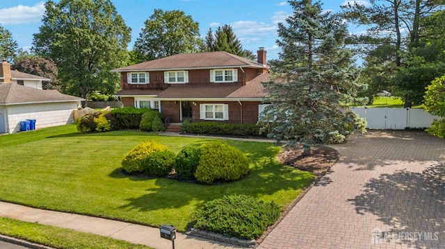 85 Hidden Lake Dr, North Brunswick, NJ 08902 - traditional home with a gate and a chimney