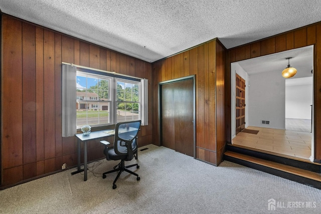 85 Hidden Lake Dr, North Brunswick, NJ 08902 - carpeted office space with wooden walls and a textured ceiling