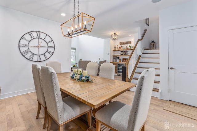 85 Valentino Dr, Old Bridge, NJ 08875 - dining room with stairway, light wood-style flooring, a chandelier, and recessed lighting