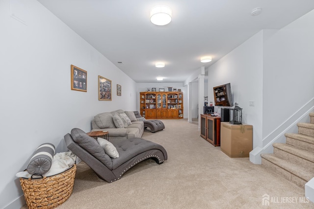 85 Valentino Dr, Old Bridge, NJ 08875 - living room featuring carpet floors, stairs, and ornate columns