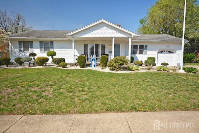 107 N Edward St, Sayreville, NJ 08872 - ranch-style house with a porch, an attached garage, and a front yard
